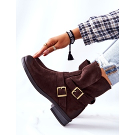 POTOCKI Velúr csizma csatokkal Barna Renisse 1