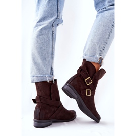 POTOCKI Velúr csizma csatokkal Barna Renisse 2