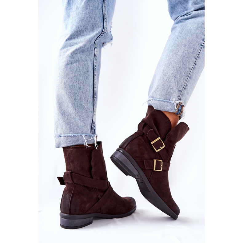 POTOCKI Velúr csizma csatokkal Barna Renisse 2