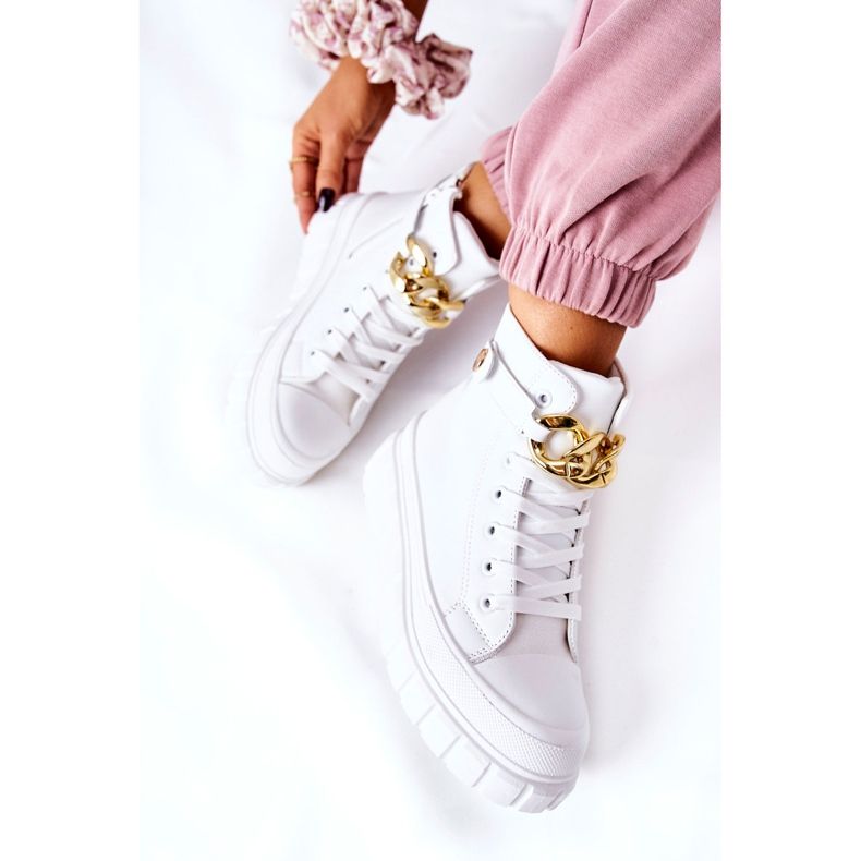 Magas Cipők A White Standies Platformon fehér aranysárga 1