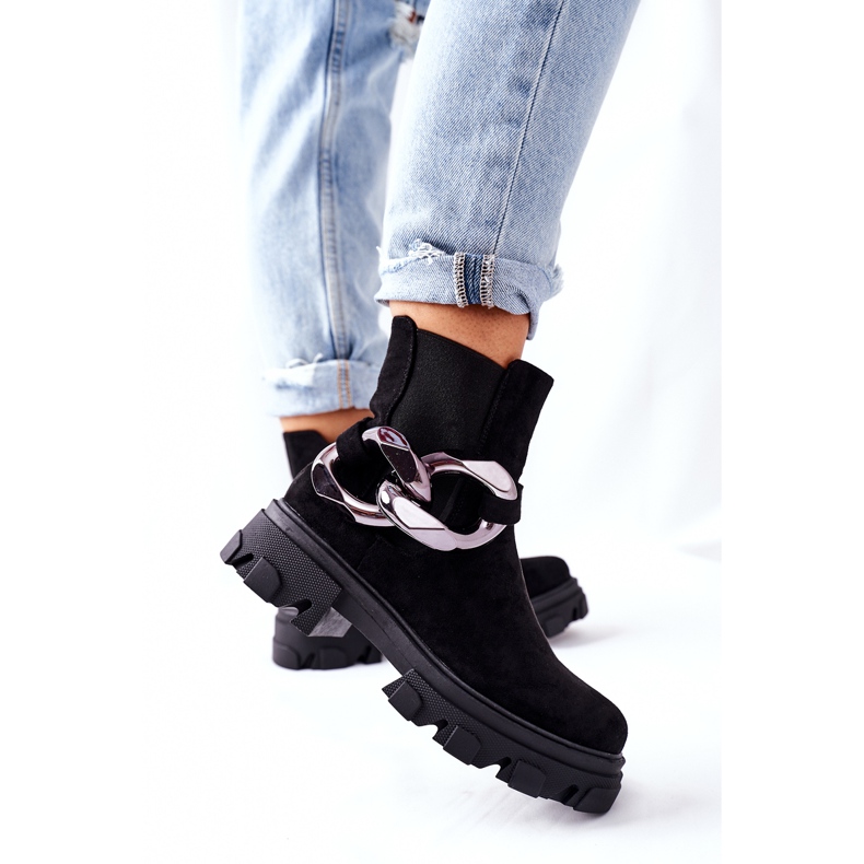 S.Barski Női szigetelt csizma, fekete chelsea csizma díszes 2