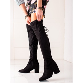 Laura Mode Magas sarkú, combig érő csizma fekete 1
