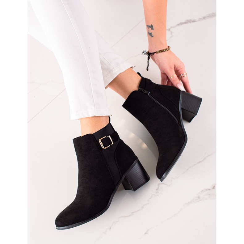 TRENDI Klasszikus velúr magas sarkú csizma fekete 1