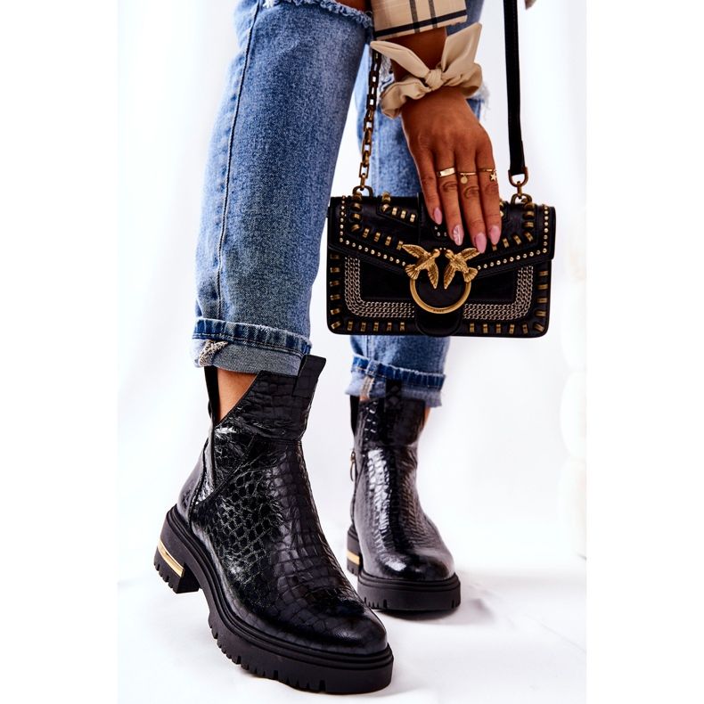 PA2 Bőr csizma meleg krokodil fekete Tanya 1