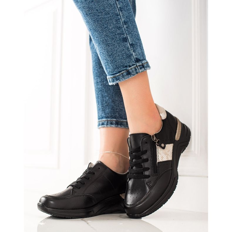 Evento Bőr tornacipő dekoratív cipzárral bézs fekete 1