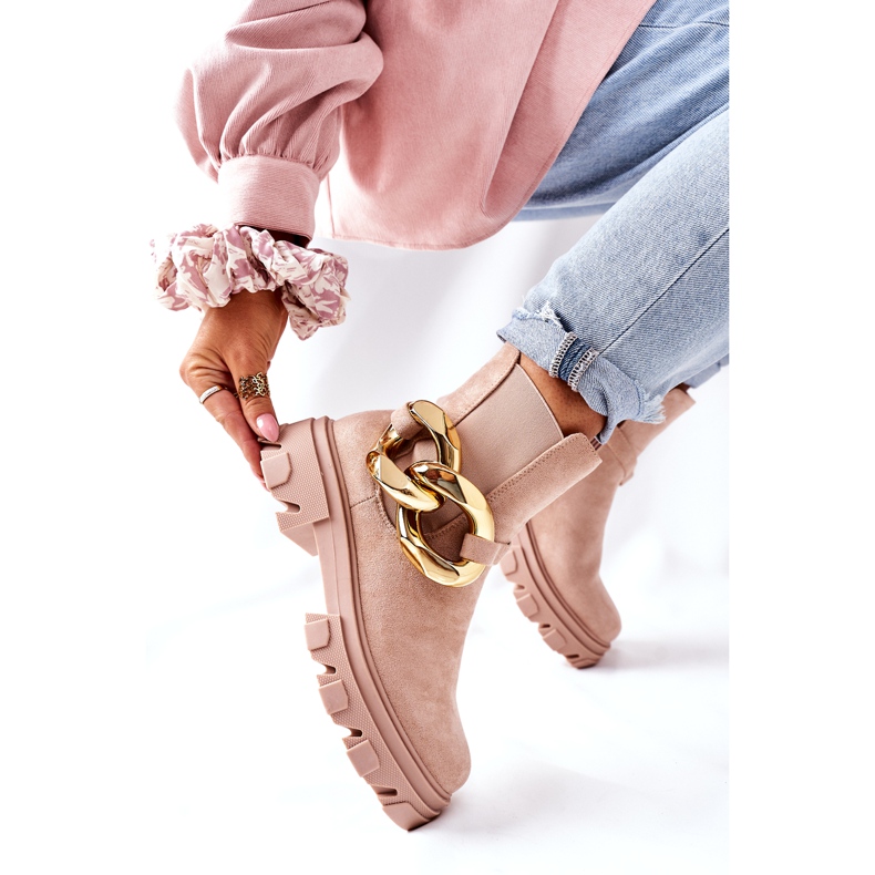 S.Barski Női szigetelt bézs chelsea csizma díszes 3