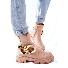 S.Barski Női szigetelt bézs chelsea csizma díszes 4