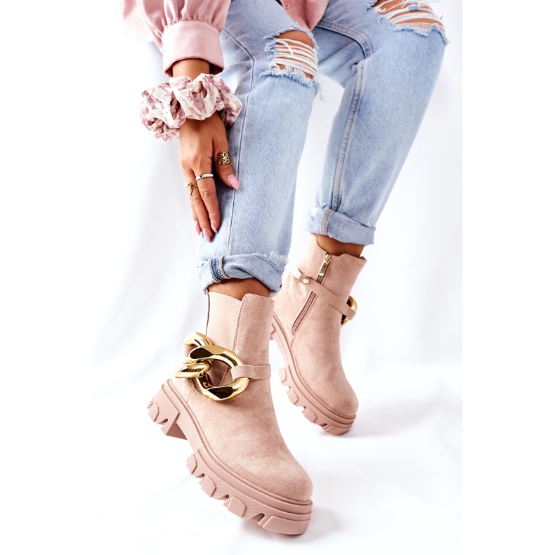 S.Barski Női szigetelt bézs chelsea csizma díszes 5