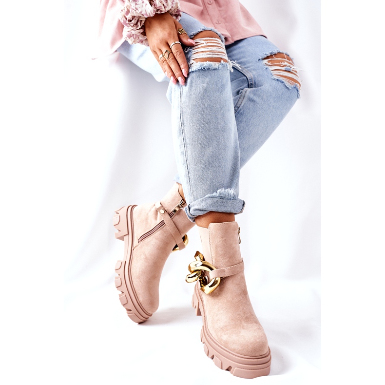 S.Barski Női szigetelt bézs chelsea csizma díszes 6