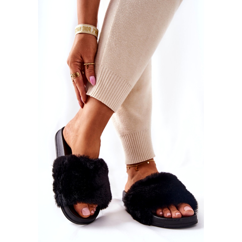 PH1 Alakú gumi papucs fekete Emmie szőrmével 5