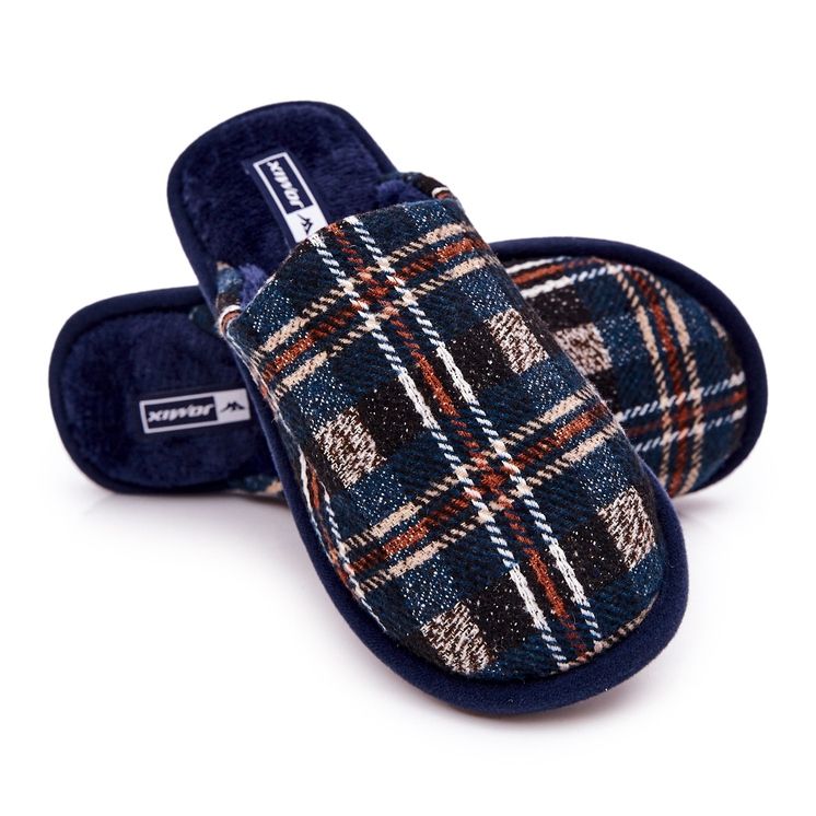 WJ1 Férfi meleg sötétkék kockás papucs Whisper bézs 2