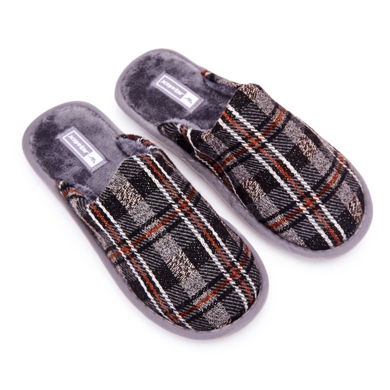 WJ1 Férfi meleg szürke kockás papucs Whisper barna 1