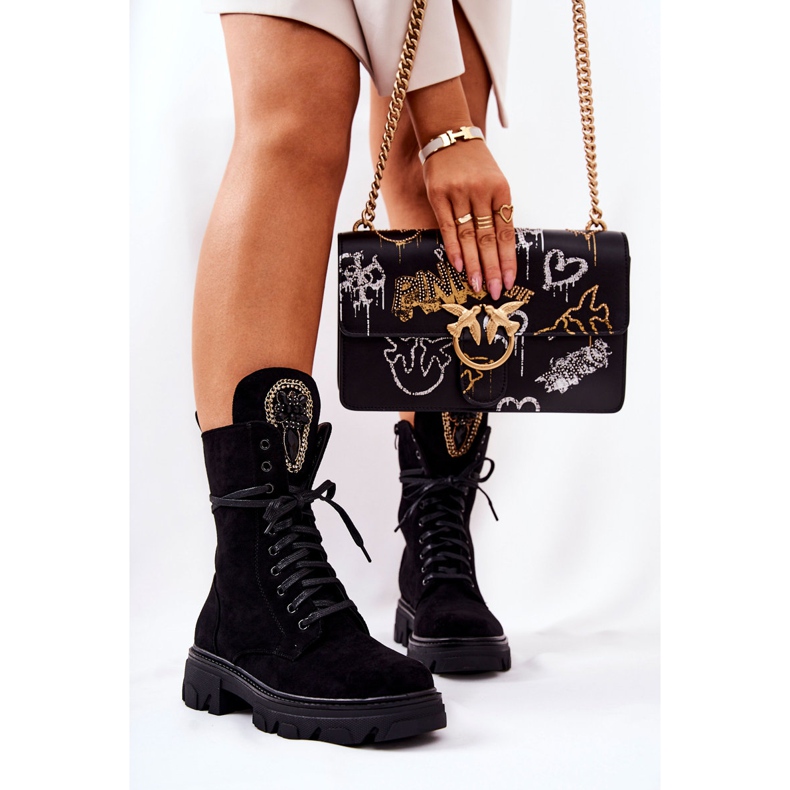 PL4 Fekete velúr csizma Elaina díszítéssel 2