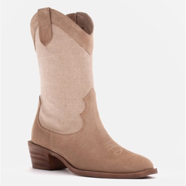 Marco Shoes Cowboy csizma velúr és vászon anyaggal kombinálva bézs 1