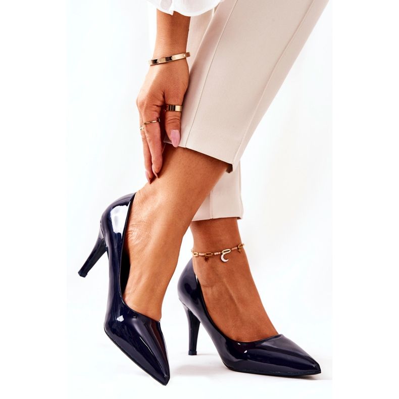 WS1 Klasszikus lakkozott szivattyúk Stilettos Navy Blue Elinne sötétkék 1