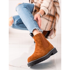 Ideal Shoes Velúr platformos bokacsizma barna 2