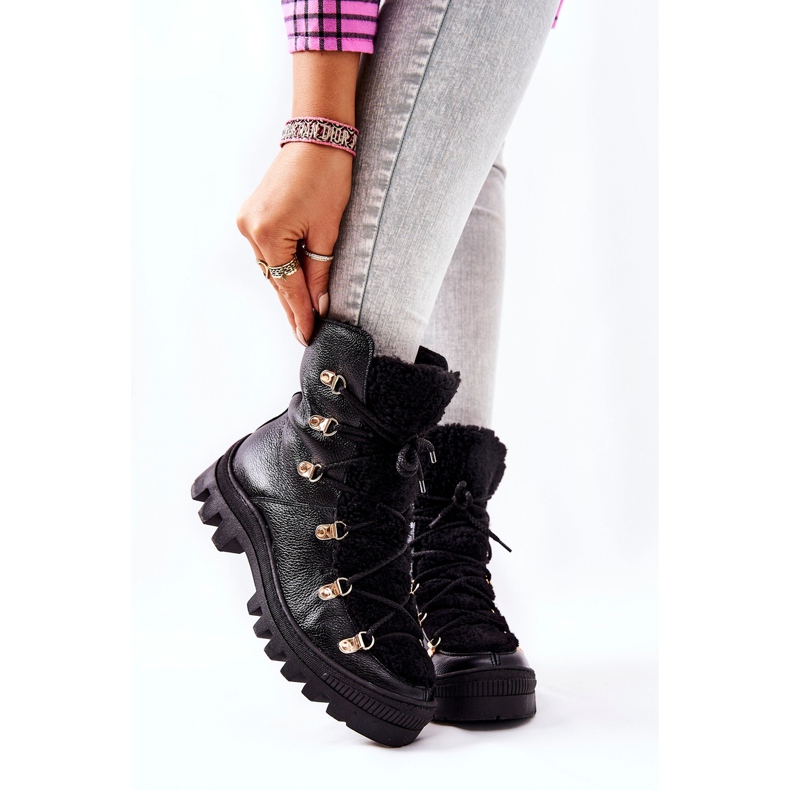 PF1 Meleg bőrcsizma Black Cateline Trappers fekete 1