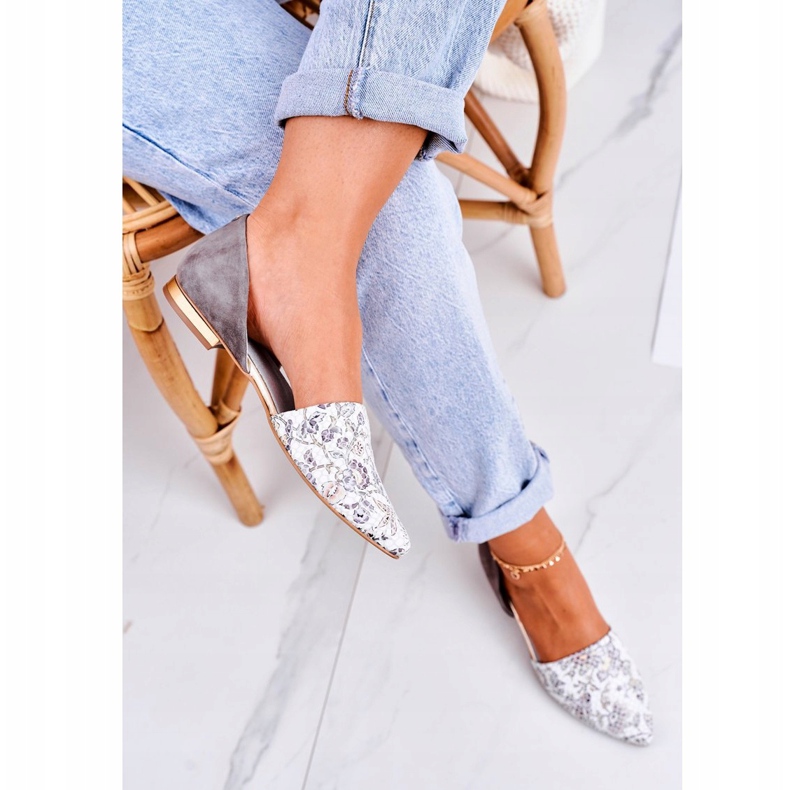 Elegáns bőr balerinák virágokkal Laura Messi 1110 Fehér rózsaszín sokszínű 2