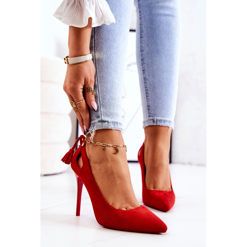 PS1 Női tűsarkú velúr, Spitz Red Leven piros 1