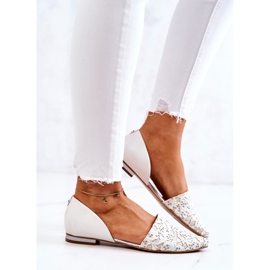 Elegáns bőr balerina Laura Messi 1110 bézs fehér 1