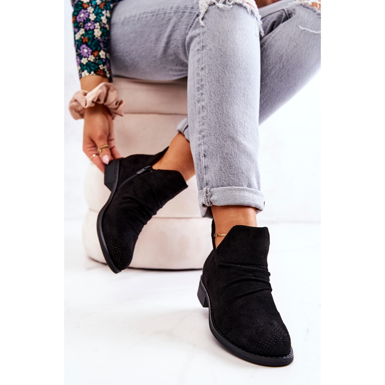 PS1 Áttört gyűrött csizma Fekete Cynthia 1