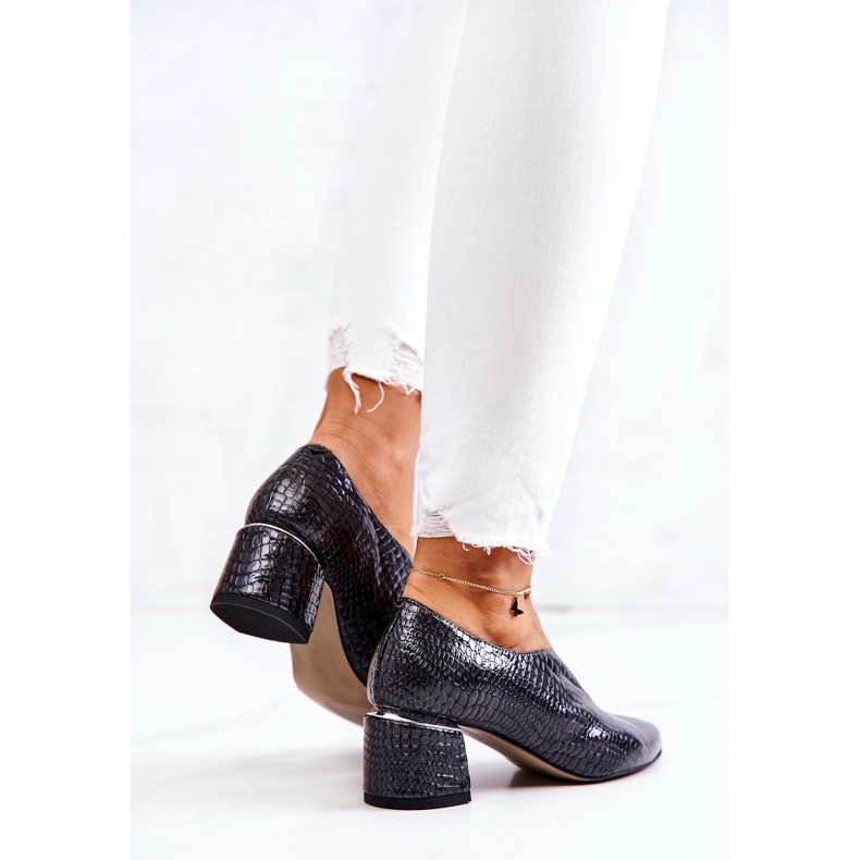 PA2 Bőr kígyóbőr szivattyúk Alissa sötétszürke 1