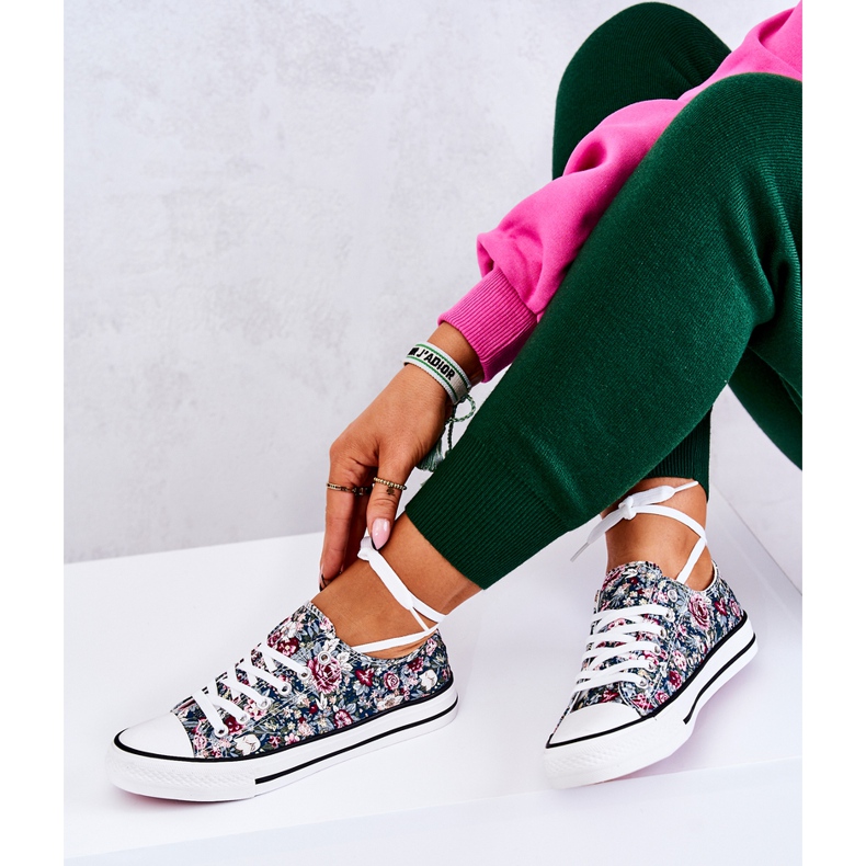 FS2 Alacsony tornacipő zöld Desiree virágokkal 1