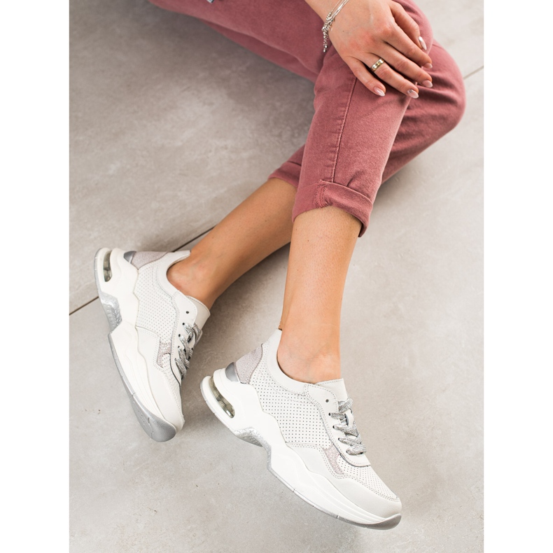 Goodin Áttört bőr cipők fehér ezüst 2