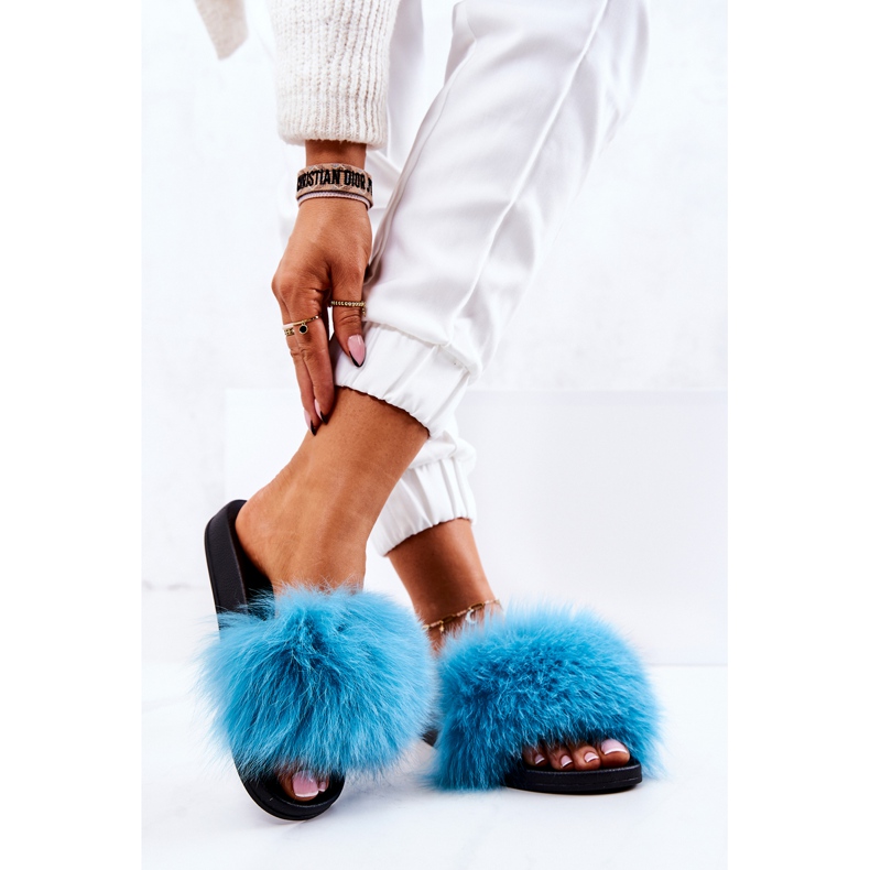 FM1 Kék Naturis természetes szőrme papucs 2