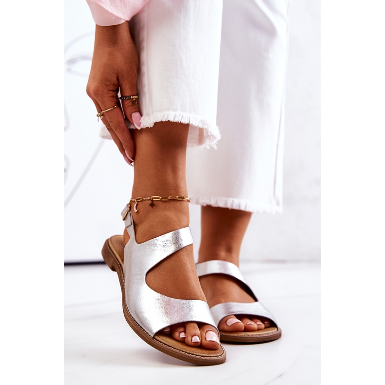 Lewski Shoes Bőr csatos szandál Lewski 3041 ezüst 2