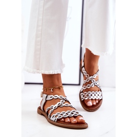 Lewski Shoes Bőr áttört szandál Lewski 3022 ezüst 1