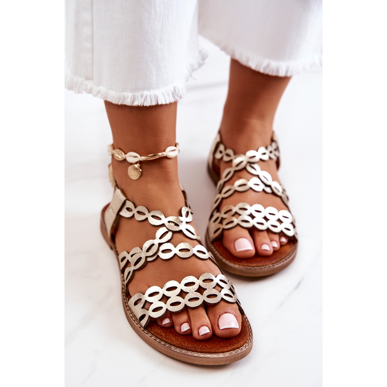 Lewski Shoes Bőr áttört szandál Lewski 3022 Golden aranysárga 1