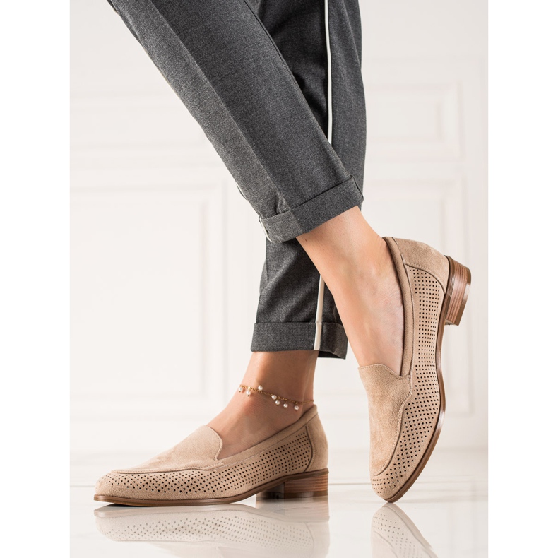 Vinceza Áttört velúr cipő bézs 1