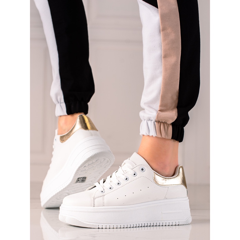 Fashion Divatos cipők a platformon fehér aranysárga 1