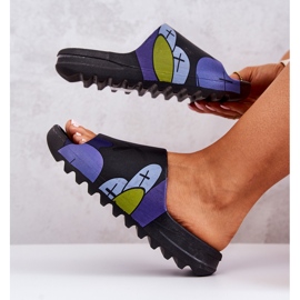 PS1 Black Monsters nyomtatott gumipapucs fekete sötétkék 1