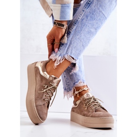 PF1 Bőr Sportcipők Egy Bézs Mary Ann Platformon 1