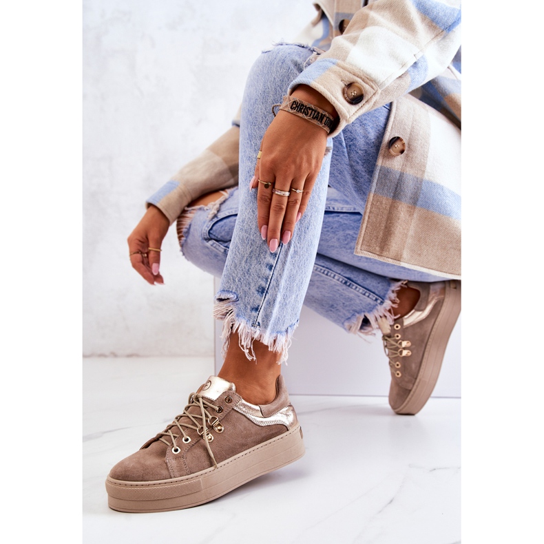 PF1 Bőr Sportcipők Egy Bézs Mary Ann Platformon 2