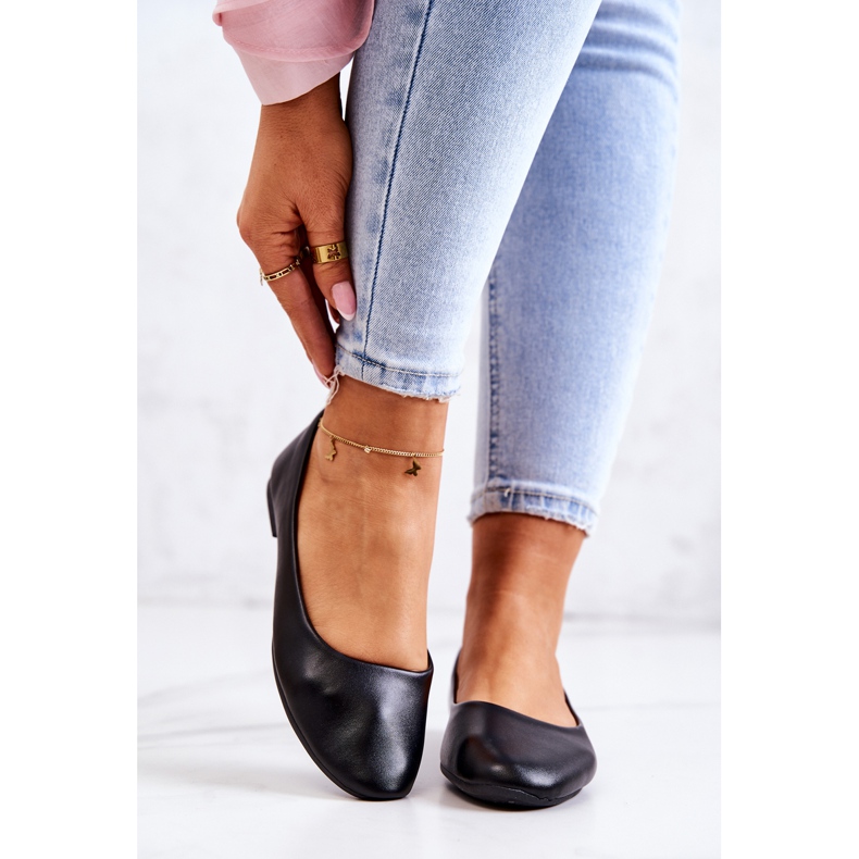 Bőr klasszikus balerinacipő fekete 2