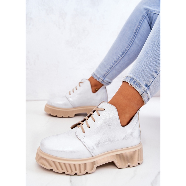 Brogues a masszív talpon Nicole White-Silver 2701 fehér ezüst 1