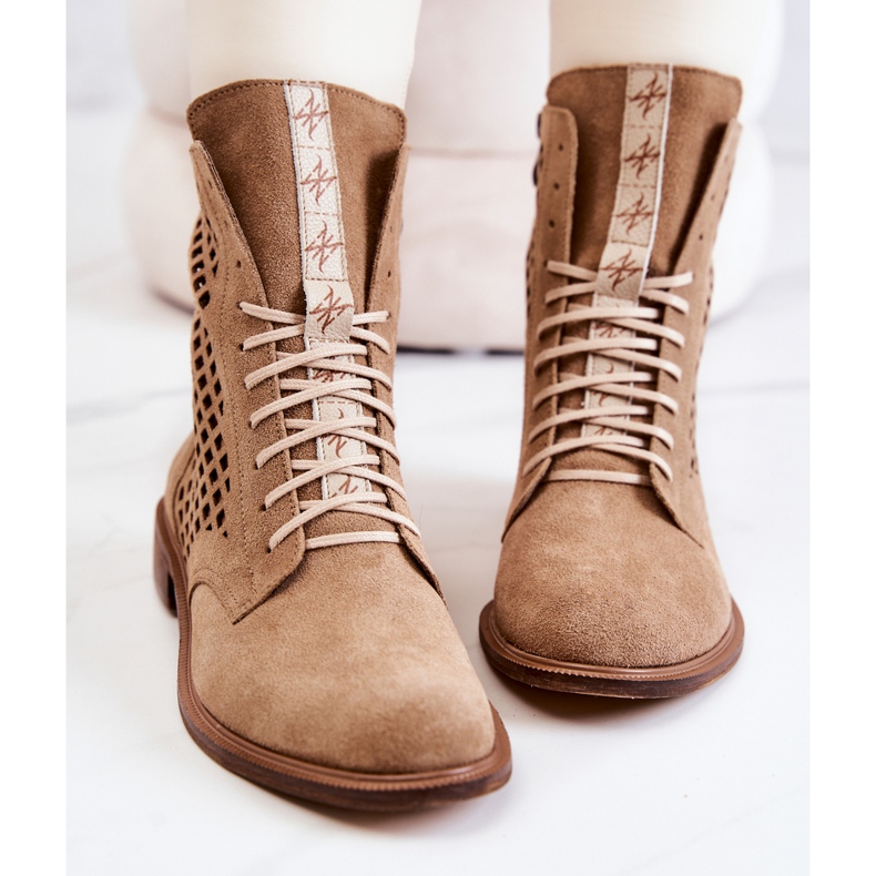 Áttört bőrcipő, megkötve Nicole Camel 2696 barna 1