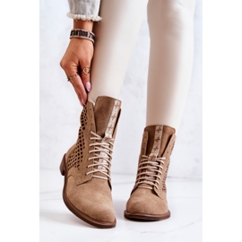 Áttört bőrcipő, megkötve Nicole Camel 2696 barna 2