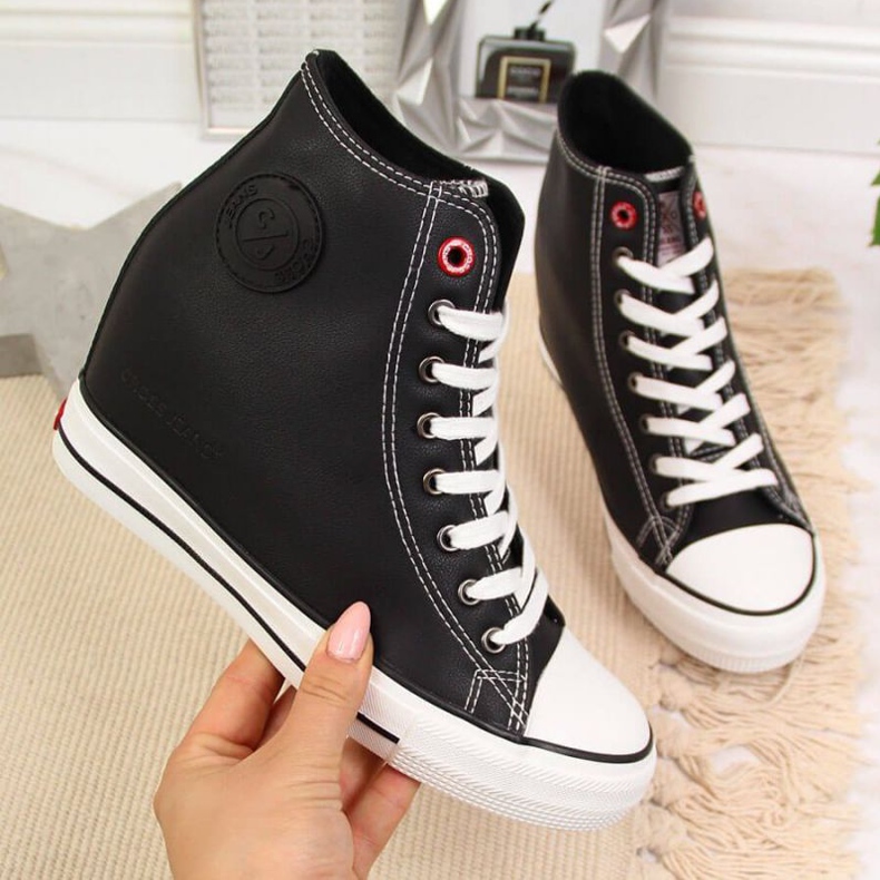 Cipők az ék Cross Jeans W II2R4025C fekete színben fehér 1