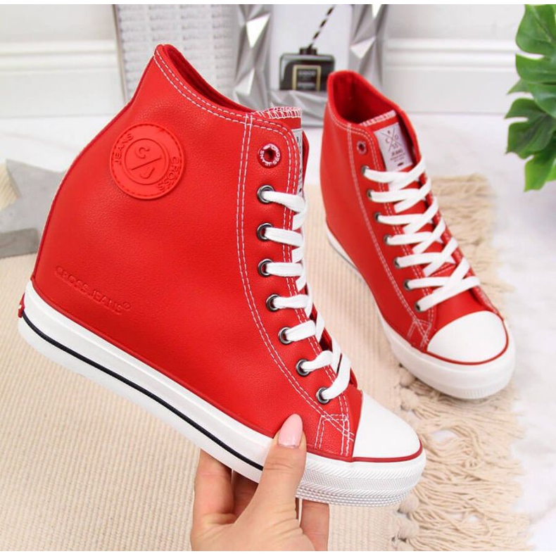 Cipők az ék Cross Jeans W II2R4026C piros színben fehér 1