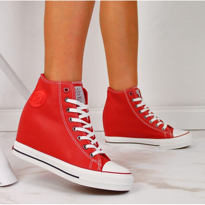 Cipők az ék Cross Jeans W II2R4026C piros színben fehér 2