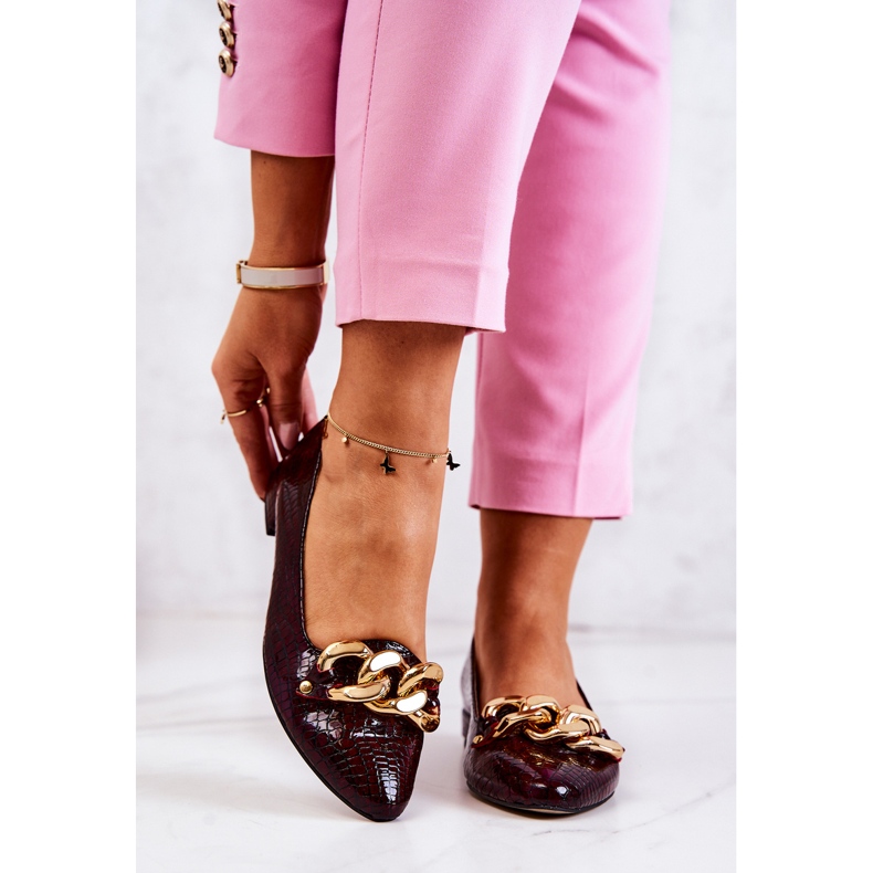 Bőr lakkozott Snake Pumps Burgundy Elissabeth piros 1