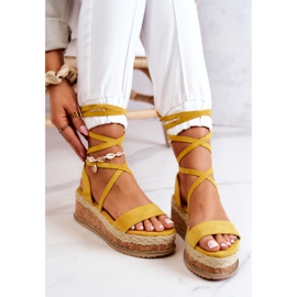 FB2 Velúr Espadrilles On Wedge Sandals Yellow Shanna sárga 1