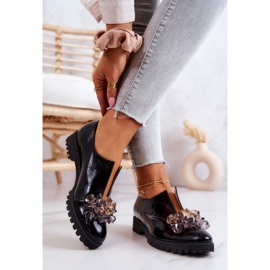 PA2 Elegáns bőrcipő fekete Cindy díszítéssel 2