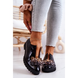 PA2 Elegáns bőrcipő fekete Cindy díszítéssel 1