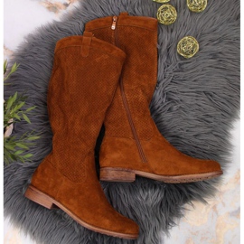 Rugós csizma áttört S. Barski W OLI139B teve barna 2