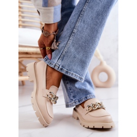 FB1 Bőr Loafers Lánc Bézs Barátságos 2